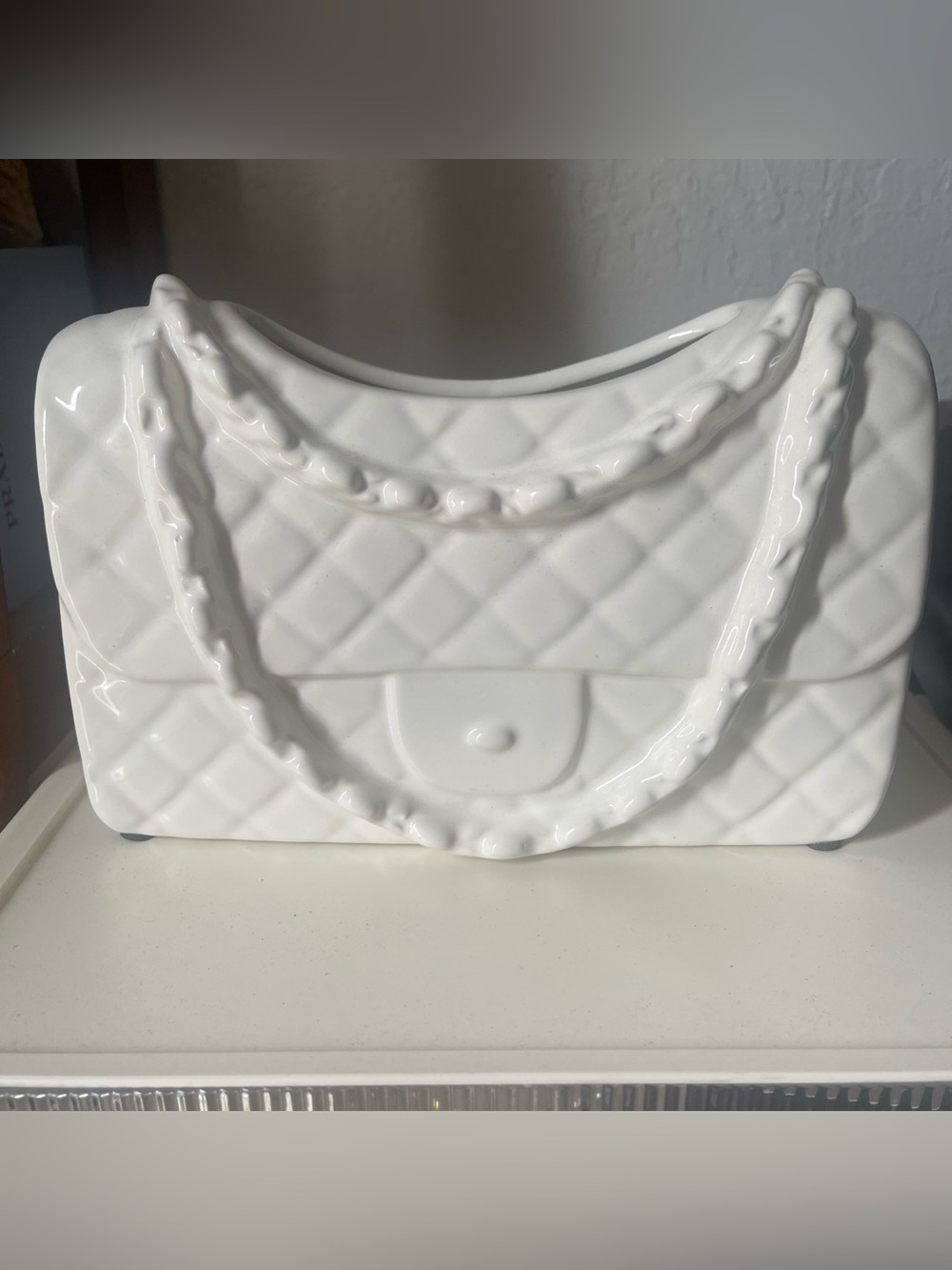 BRAND NEW White Quilted Womens Handbag Ceramic vase  Decorative Accent